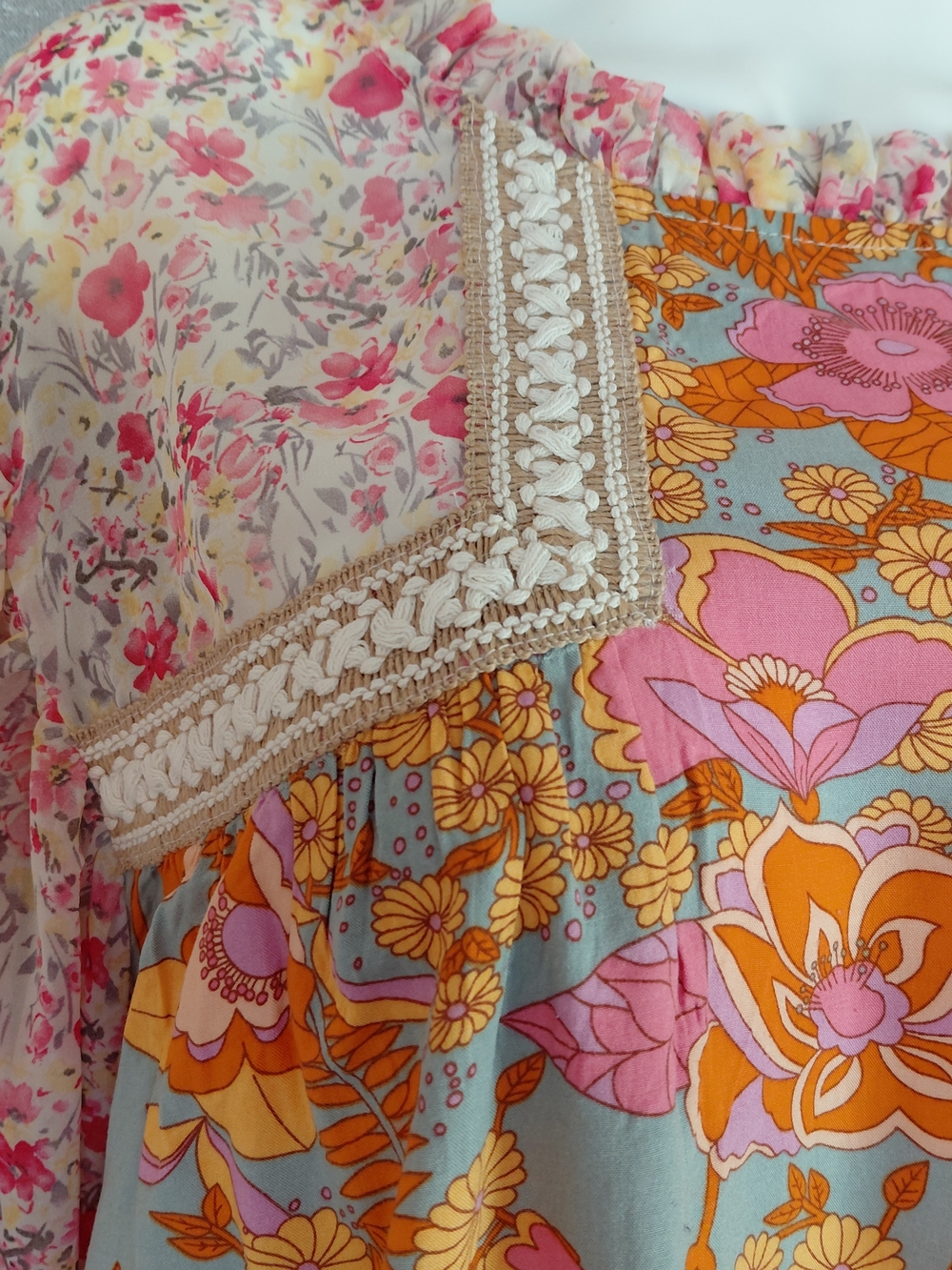 Jodif Boho Mixed Floral Print Cottagecore Babydoll Blouse Top Plus sz 2X Ruffle - Picture 4 of 14